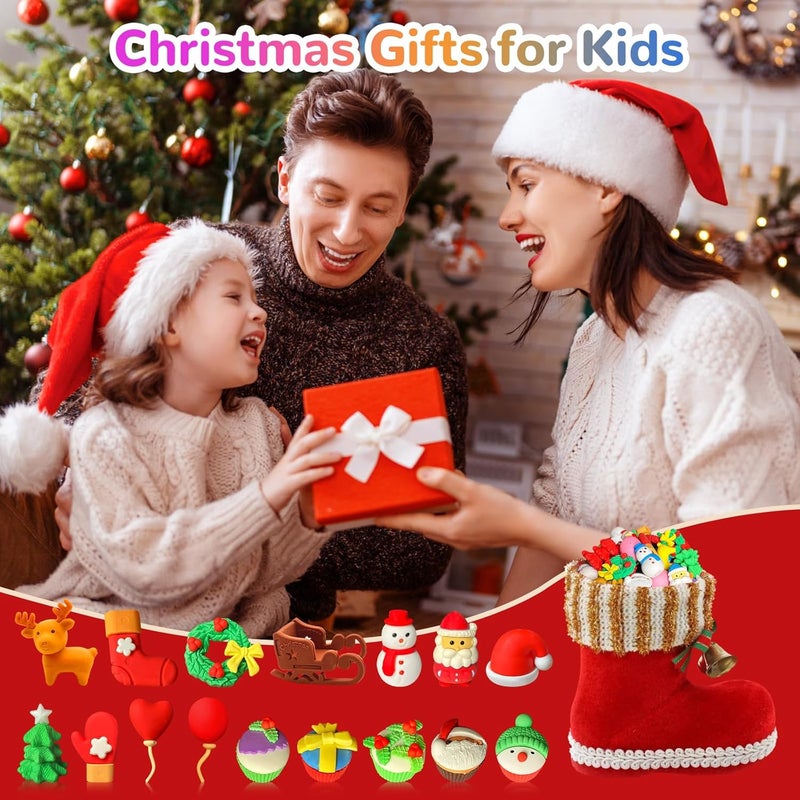 Kaemi 32 Pcs Christmas Desk Pets for Kids Classroom Prizes Fun 3D Puzzle Animal Food Snowman Holiday Erasers for Party Favors Treasure Box Goodie Bag Stuffers - Image 3